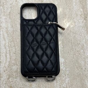 IPhone 14 Plus Black Quilted Phone Case with Zipper. RFID protection